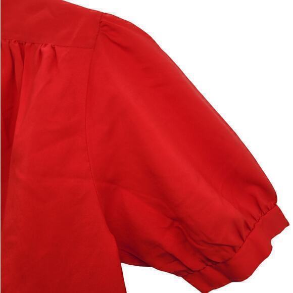 Vintage Preppy Illusion Button Up High Collar Short Puffy Sleeve‎ Blouse Shirt - Picture 10 of 15